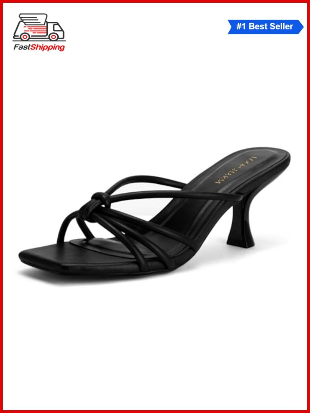 Kitten Heel Strappy Mule Sandals Square Open Toe Slip On